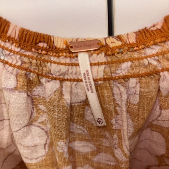 Free People Frankie Floral Peasant Tie Neckline Tunic Top XS New Boho Cotton - Picture 2 of 15